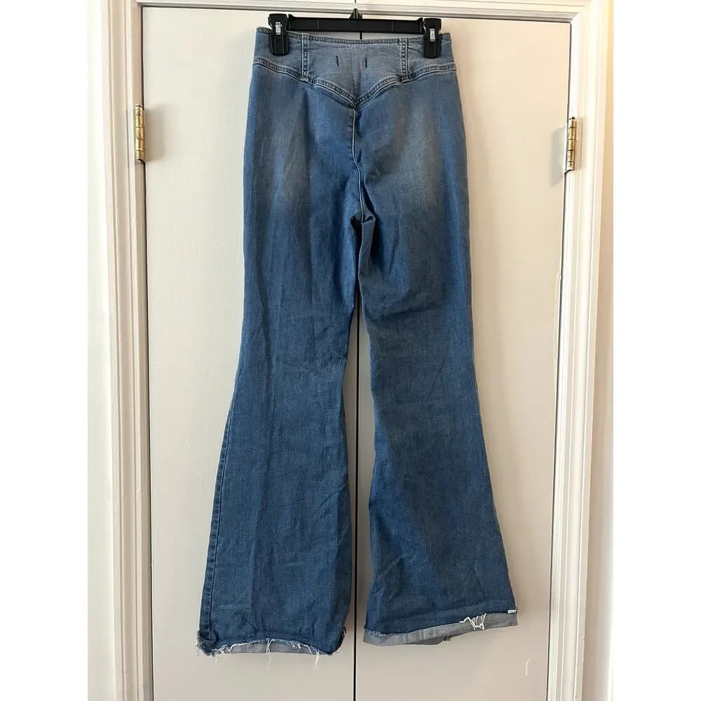Free People We The Free Flare Wide Jeans High Rise size 26 Blue - Picture 4 of 8